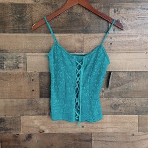Y2K Teal Lace Strapless Lace Up Top